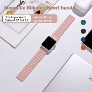 Каишка iUni за Apple Watch 1/2/3/4/5/6/7, Magnetic Silicone, 44мм, Розов - Img 4