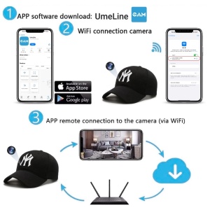 Шпионска камера в шапка с козирка iUni H15, Wi-Fi, Full HD, аудио-видео запис, фотография, черно-бяла - Img 5