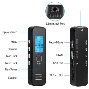 iUni 007 Mini-digitale recorder, 8 GB, batterijduur 17 uur, mp3-speler - Img 9