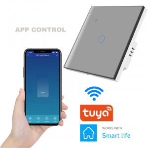 iUni 1F интелигентен сензорен ключ, Wi-Fi, безопасно стъкло, LED, сребрист - Img 4