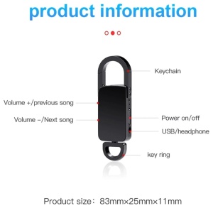 iUni BR11 Plus Spy Keyring Recorder, 8GB, Voice Activation, MP3 Player, Black - Img 8