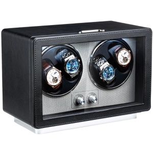 iUni Retro 4-Watch Winder, PU Leather, Black