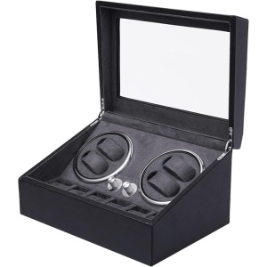 iUni Watch Winder 4 + 6 места за съхранение, еко кожа, черен - Img 12