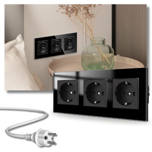 iUni WS3 drievoudig stopcontact met frame van gehard glas, 16 A, zwart - Img 3