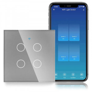 Slimme aanraakschakelaar, wifi, beschermglas, iUni 4G, 10 A, spraakbediening, Smart Life / Tuya, led, zilverkleurig - Img 2