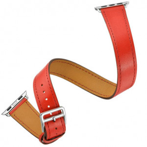 Каишка iUni Double Tour за Apple Watch 1/2/3/4/5/6/7 44 мм Еко кожа Червен - Img 4