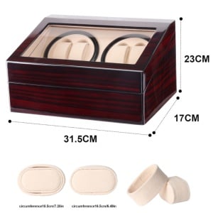 Кутия за Навиване на Часовници iUni, Watch Winder 4 + 6 Места за Съхранение, Махагон-Крем - Img 12