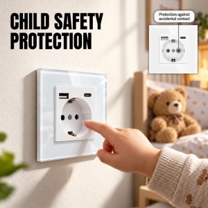 Стенен контакт с рамка от закалено стъкло, USB-A и USB-C портове, iUni UC2, 16A - Img 8