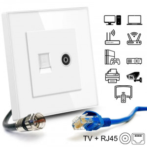 Телевизионен + интернет контакт RJ45, Cat6, рамка от закалено стъкло, iUni TDS - Img 2