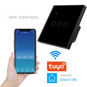 iUni 3F интелигентен сензорен ключ, Wi-Fi, защитно стъкло, LED, черен - Img 4