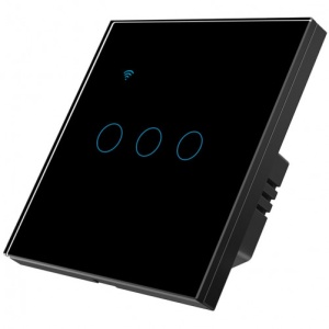 iUni 3F интелигентен сензорен ключ, Wi-Fi, защитно стъкло, LED, черен - Img 1