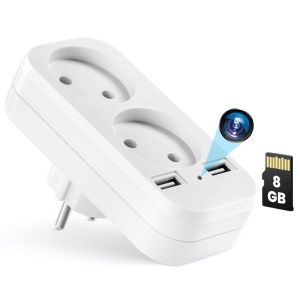 iUni AD1 Spionagecamera met dubbele adapter, 8 GB, wifi, Full HD, bewegingssensor