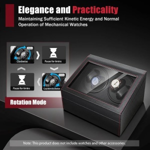 iUni horlogekoffer, opwindmechanisme voor horloges, 4 + 6 opbergvakken, eco-leer, carbon - Img 2