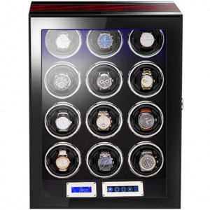 iUni Luxury 12-Watch Winder, Fingerprint Lock, Mahogany-Black