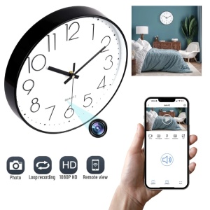 iUni W31 Spionagekamera in Form einer Wanduhr, 32 GB, WLAN, Full HD, Bewegungssensor, Schwarz-Weiß - Img 2
