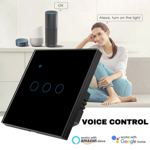 Интелигентен сензорен превключвател, WiFi, Защитно стъкло, iUni 3G, 10A, Гласово управление, Smart Life / Tuya, LED, черен - Img 7
