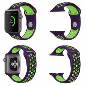 Каишка iUni Спортен за Apple Watch 1/2/3/4/5/6/7 44 мм Силикон Лилав/Зелен - Img 5