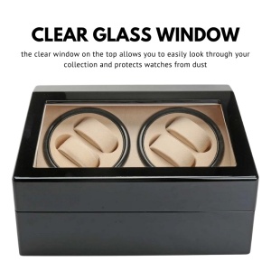 Кутия за Навиване на Часовници iUni, Watch Winder 4 + 6 Места за Съхранение, Черно-Кремава - Img 5