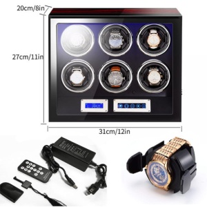 Кутия за самонавиващи се часовници iUni Luxury Watch Winder 6, цвят на махагон - Img 4