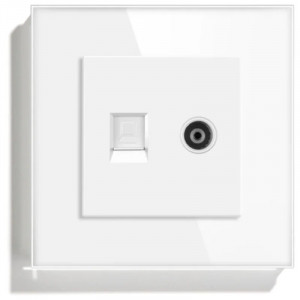 Телевизионен + интернет контакт RJ45, Cat6, рамка от закалено стъкло, iUni TDS - Img 3