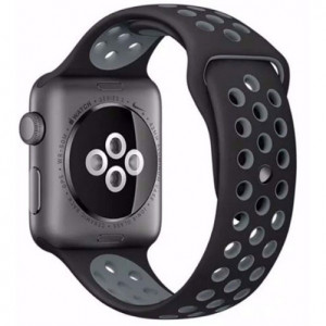 iUni-Armband für Apple Watch 1/2/3/4/5/6/7, 40 mm, Silikon, Schwarz/Silber - Img 2