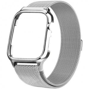 iUni-Armband für Apple Watch 1/2/3/4/5/6/7, Milanese Loop, 38 mm, integrierte Schutzhülle, Silber