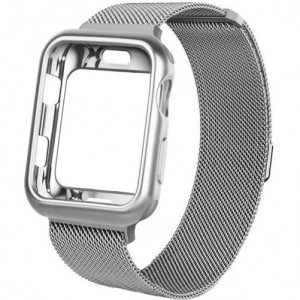 iUni-Armband für Apple Watch 1/2/3/4/5/6/7, Milanese Loop, 42 mm, integrierte Schutzhülle, Silber - Img 4
