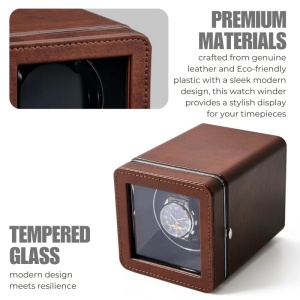 iUni Opwinddoos voor automatische horloges, Watch Winder, Eco-leer, bruin - Img 5