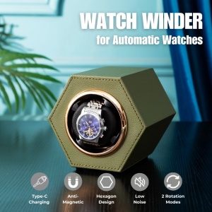 iUni Opwinddoos voor automatische horloges, Watch Winder, Eco-leer, kaki - Img 2