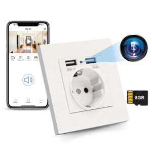 iUni PR1 minicamera, stopcontact, 8 GB, wifi, Full HD, 2 USB-A-poorten