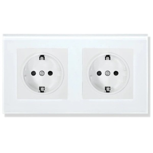 iUni WS2 Tempered Glass Double Wall Socket, 16A, White