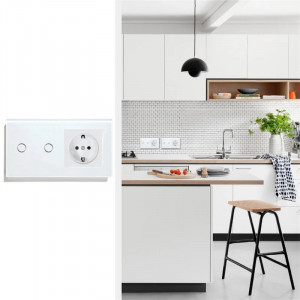 Schakelaar en dubbel-touchtaster, frame van gehard glas, iUni 2Y, LED - Img 7