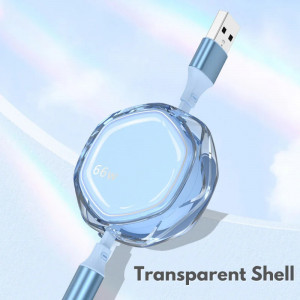 USB кабел за зареждане, USB-C, Micro USB, осветление, 66W, бързо зареждане, 120cm, прибиращ се, iUni x1 - Img 12