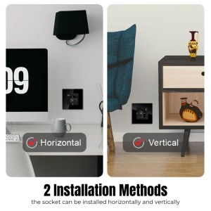 Wandcontactdoos met frame van gehard glas, USB-A- en USB-C-poorten, iUni UC2, 16A, zwart - Img 5