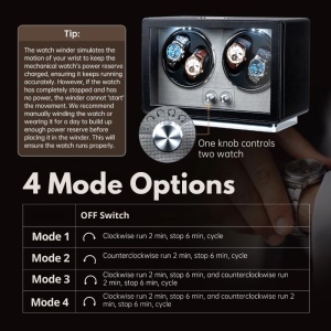 Κουτί για το τύλιγμα ρολογιών iUni, Retro Watch Winder 4, οικολογικό δέρμα, μαύρο - Img 4