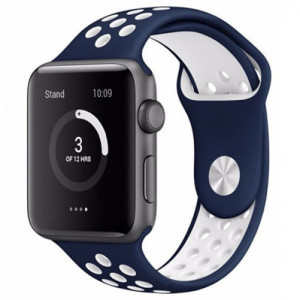 Каишка iUni за Apple Watch 1/2/3/4/5/6/7 40 мм Силикон Син/Бял - Img 4