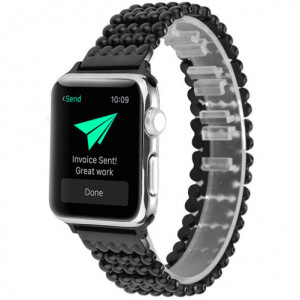 Каишка iUni Luxury за Apple Watch 1/2/3/4/5/6/7 44 мм Стомана Черен - Img 5