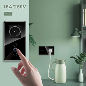 Сензорен ключ и гнездо, рамка от закалено стъкло, iUni 3Y, LED, черен - Img 2