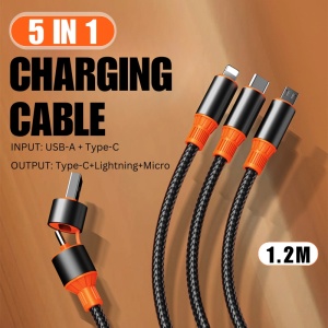 5-in-1-Ladekabel, iUni B18, 120 cm, USB-A/USB-C auf Micro-USB, Lightning, Typ C, iPhone, Samsung, Huawei, Xiaomi, AirPods, MacBook - Img 2