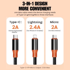 5-in-1 snellaadkabel, iUni B-18, 100 W, snelladen, 120 cm, USB-A/USB-C naar Micro-USB, Lightning, Type-C, iPhone, Samsung, Huawei, Xiaomi, AirPods, MacBook - Img 5