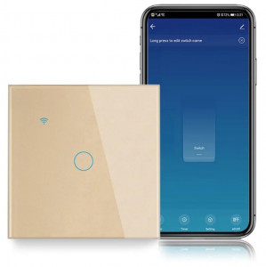 Intelligenter Touch-Schalter, WLAN, Schutzglas, iUni 1G, 10 A, Sprachsteuerung, Smart Life / Tuya, LED, Gold - Img 2
