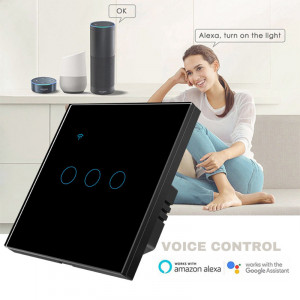 iUni 3F интелигентен сензорен ключ, Wi-Fi, защитно стъкло, LED, черен - Img 6