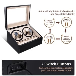 iUni horlogekoffer, opwindmechanisme voor horloges, 4 + 6 opbergvakken, eco-leer, zwart-crème - Img 4