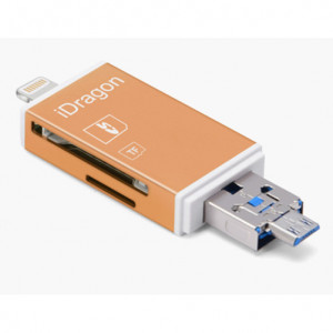 iUni Lightning + MicroUSB OTG Card Reader, External Storage for iOS and Android Devices, Gold - Img 4