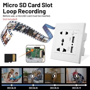 iUni PR2 spionagecamera, universele wandcontactdoos, wifi, Full HD, 2 USB-A-poorten, MicroSD-kaartsleuf - Img 7