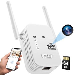 iUni RP1 Draadloze signaalversterker met spionagecamera iUni RP1, 64 GB, wifi, Full HD, liveweergave op uw telefoon