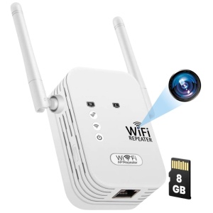 iUni RP1 Drahtloser Signalverstärker mit Spionagekamera, 8 GB, WLAN, Full HD, Bewegungssensor