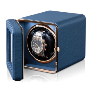 iUni Sigle Watch Winder, 4 Rotation Modes, PU Leather, Blue