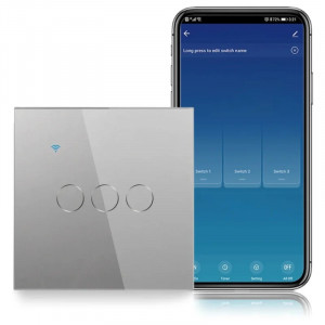 Slimme aanraakschakelaar, wifi, beschermglas, iUni 3G, 10 A, spraakbediening, Smart Life / Tuya, led, zilverkleurig - Img 2