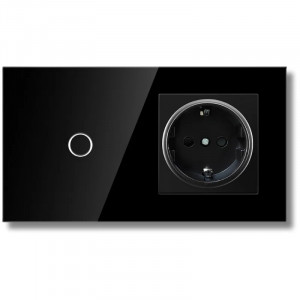 Toucheschakelaar en aansluiting, frame van gehard glas, iUni 1Y, LED, zwart